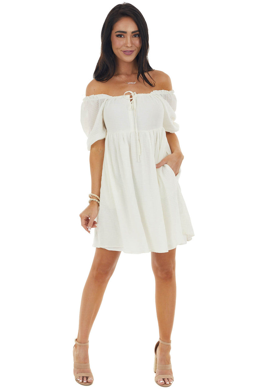 Vanilla Short Sleeve Smocked Back Mini Dress