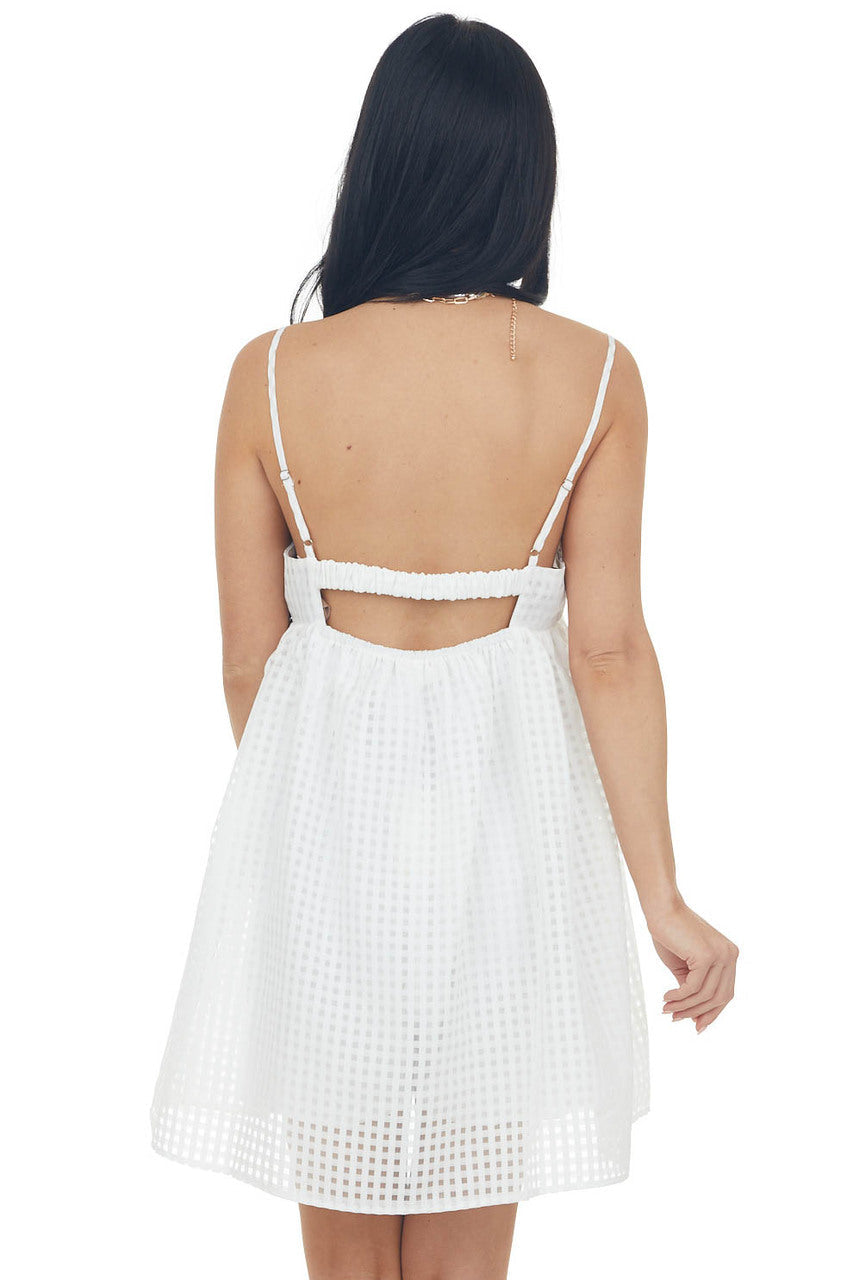 White Gingham Sleeveless Babydoll Mini Dress