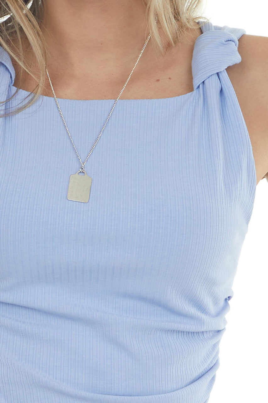 Cornflower Ruched Tank Top with Knot Details