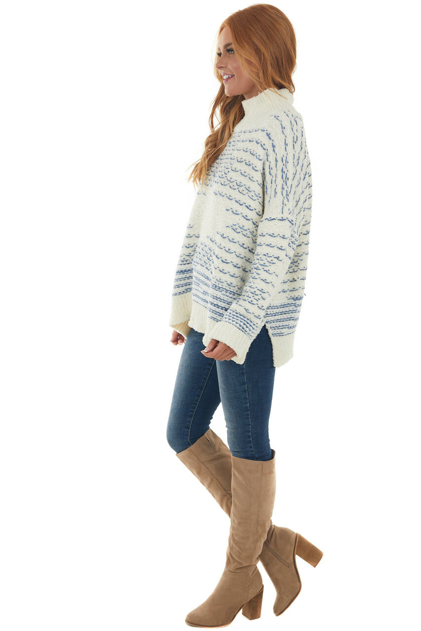 Ivory Printed Mock Neck Soft Knit Sweater Top