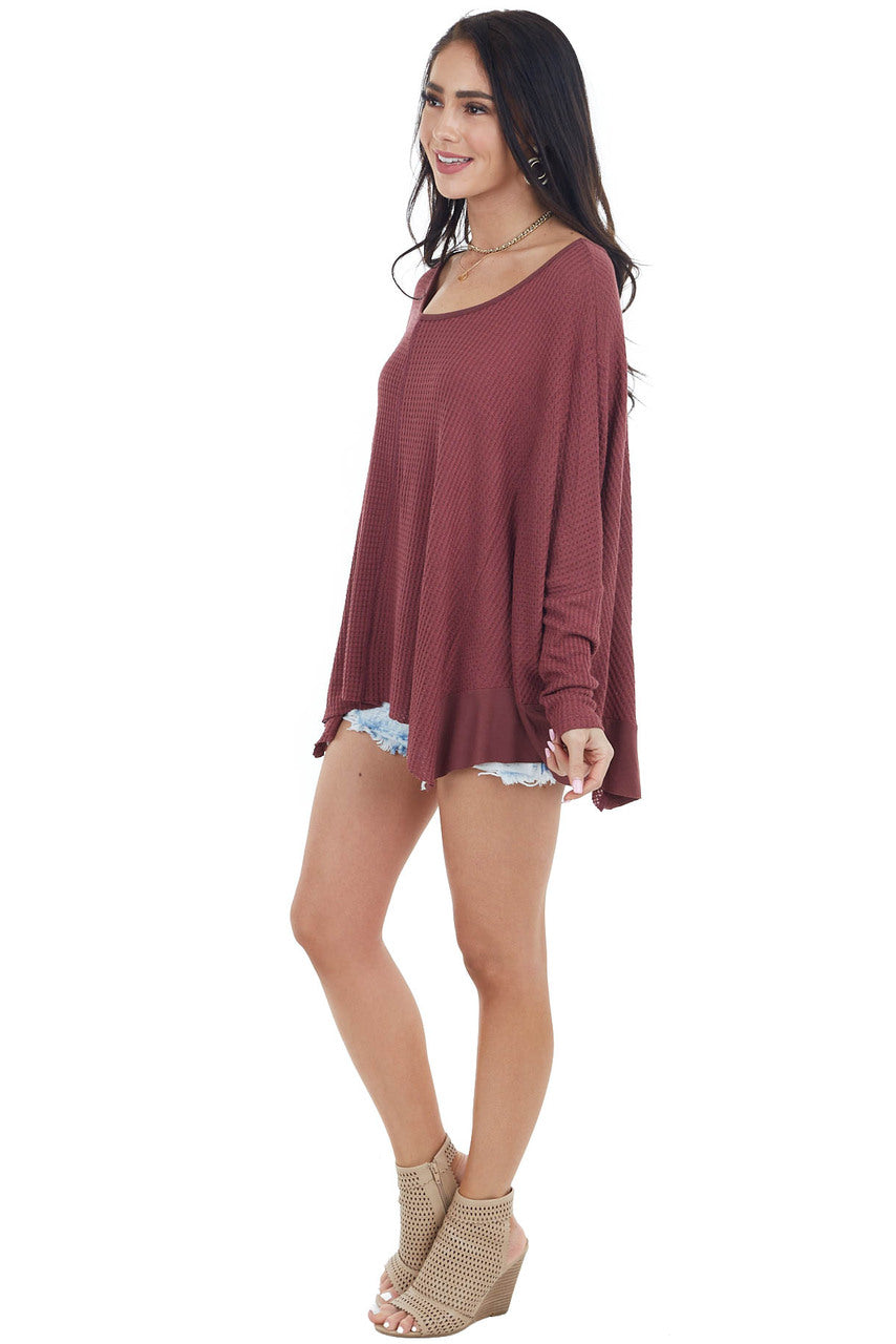 Wine Oversized Thermal Knit Long Sleeve Top 