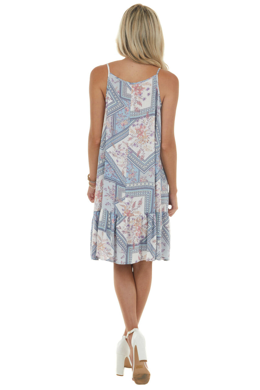 Powder Blue Printed Sleeveless Short Dress 