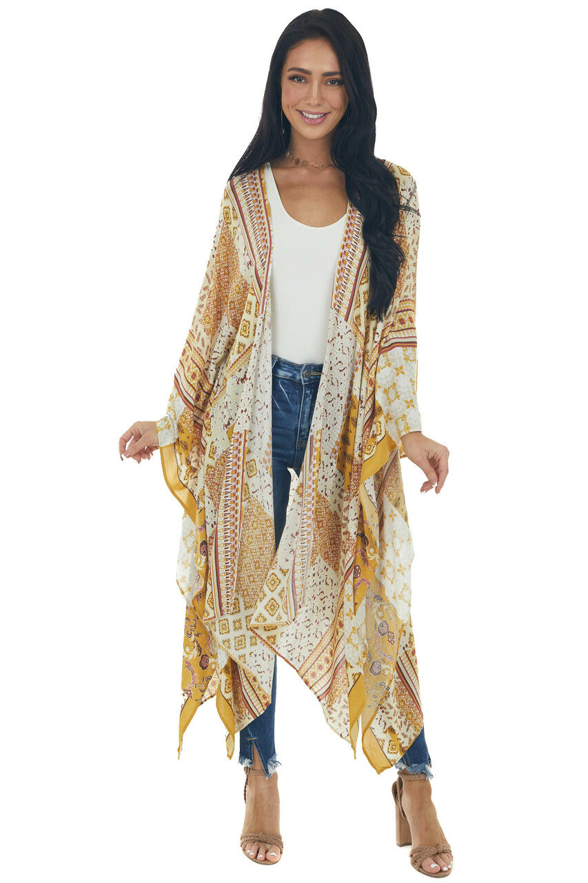 Amber Abstract Multicolor Loose Flowy Kimono