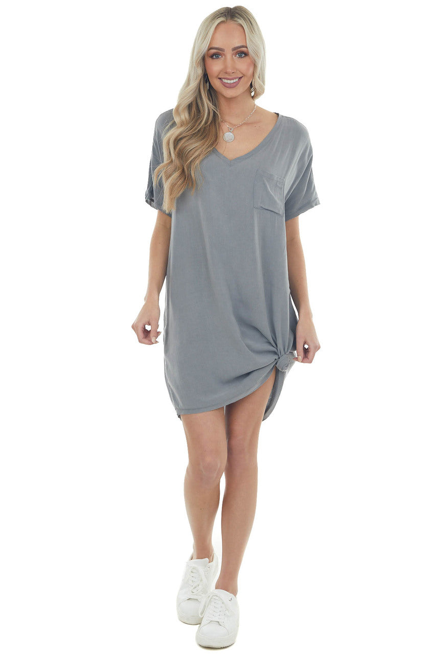 Steel Chest Pocket Woven Tee Shirt Dress 
