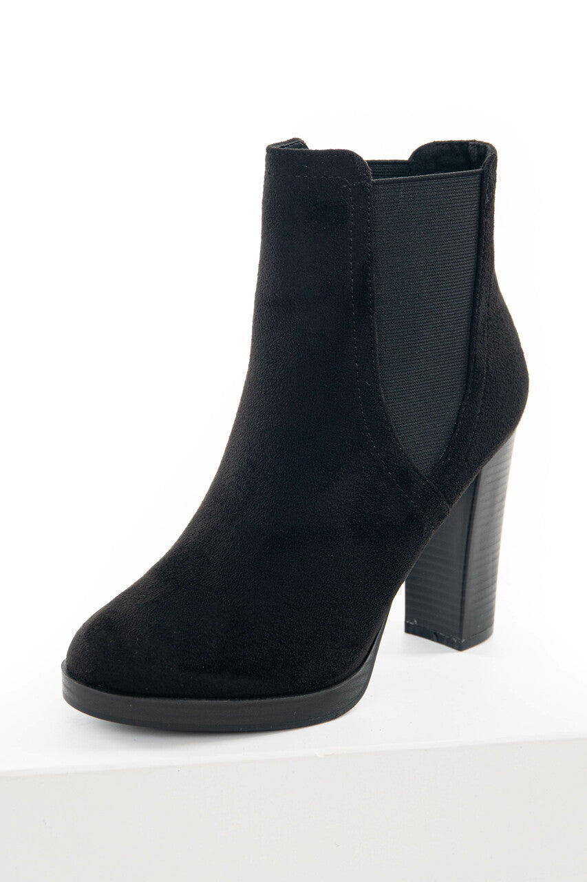 Black High Heel Booties with Side Panel