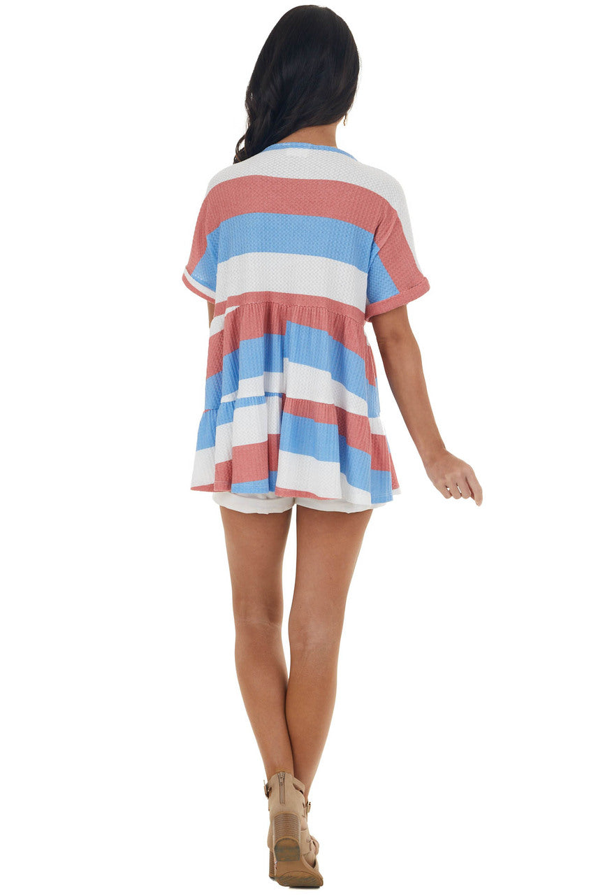 American Striped Drop Waist Waffle Knit Top