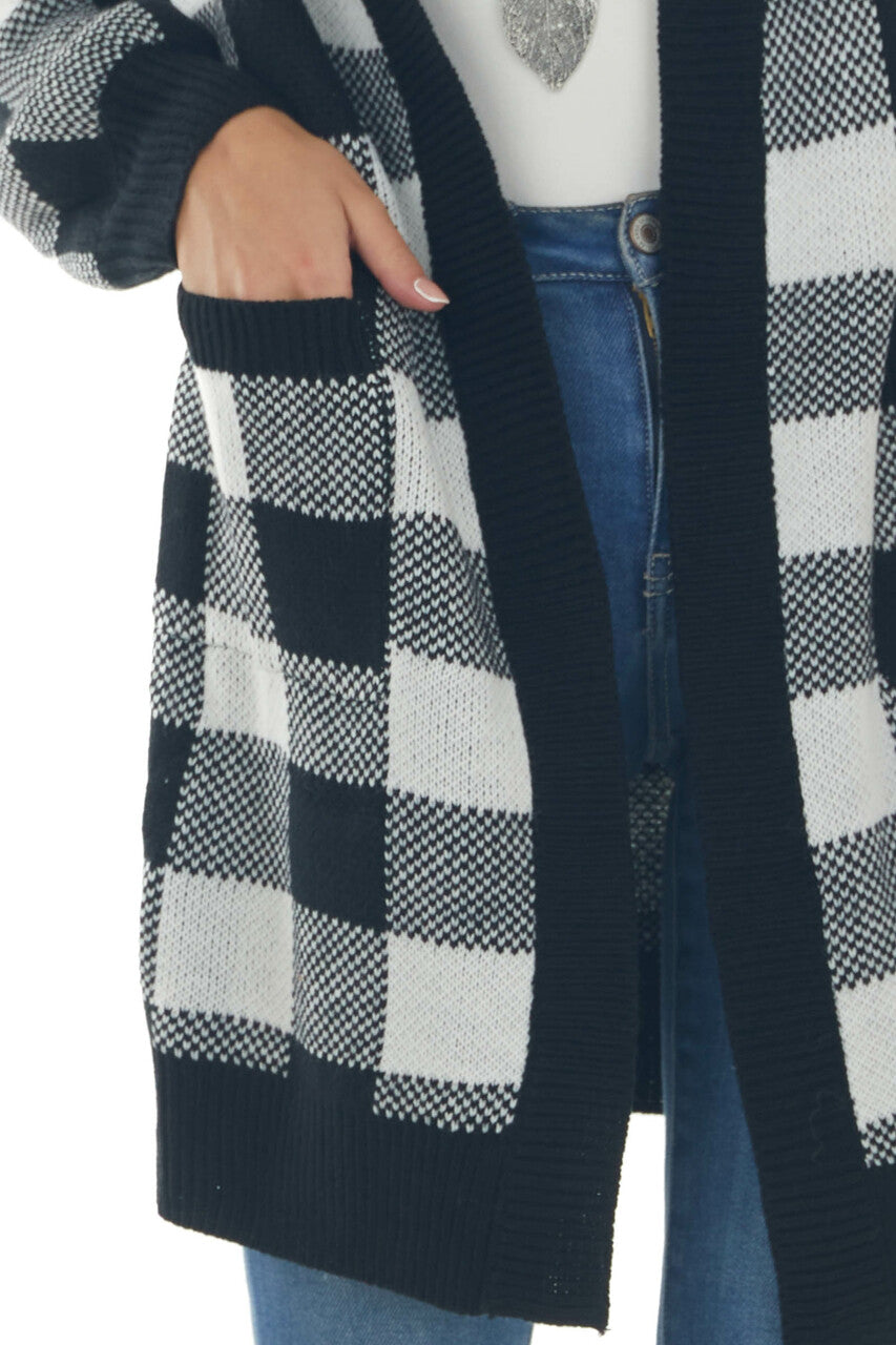 Off White Buffalo Plaid Puff Sleeve Cardigan