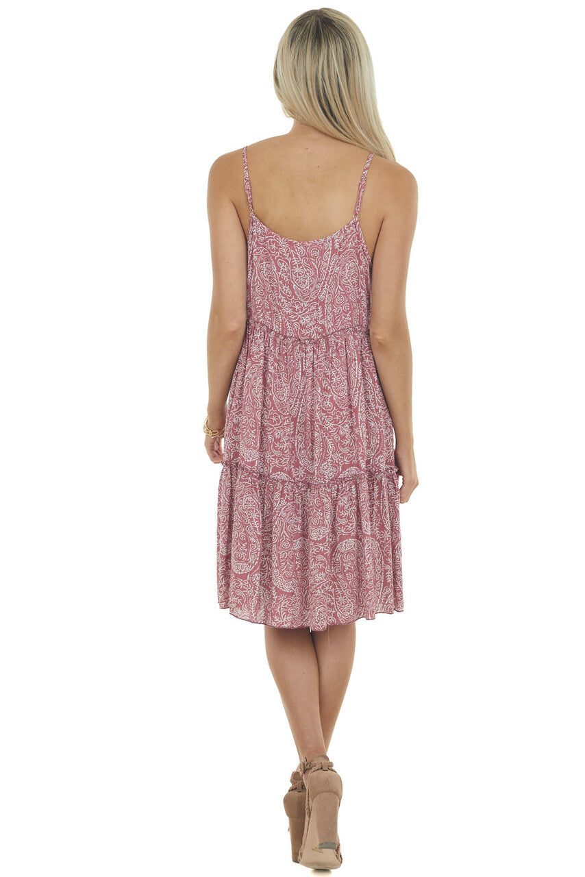 Rich Dusty Rose Paisley Sleeveless Short Dress