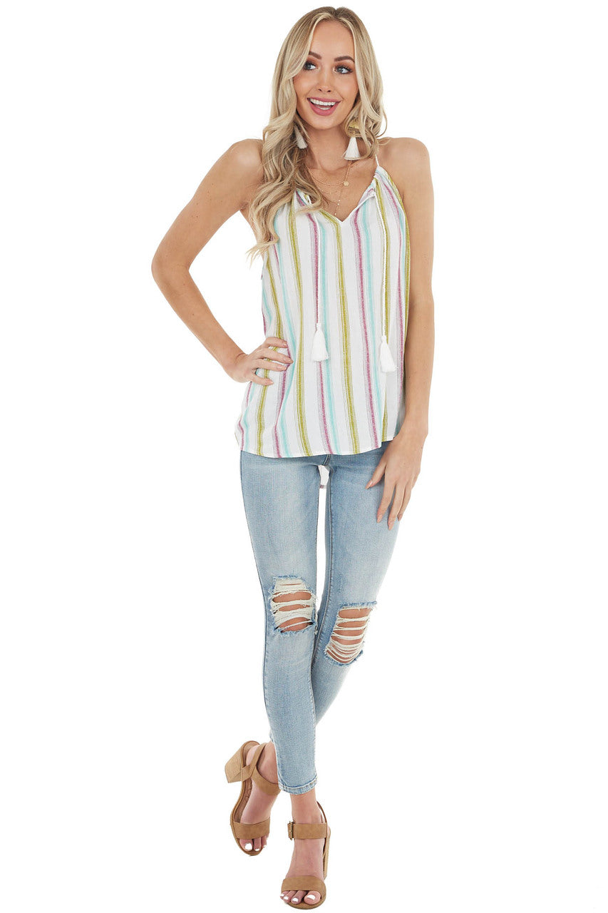 Dark Mauve Multicolor Striped Tank Top with Keyhole Detail 