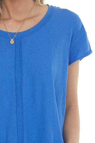 Sapphire Flowy Knit Top with Raw Edge Seams