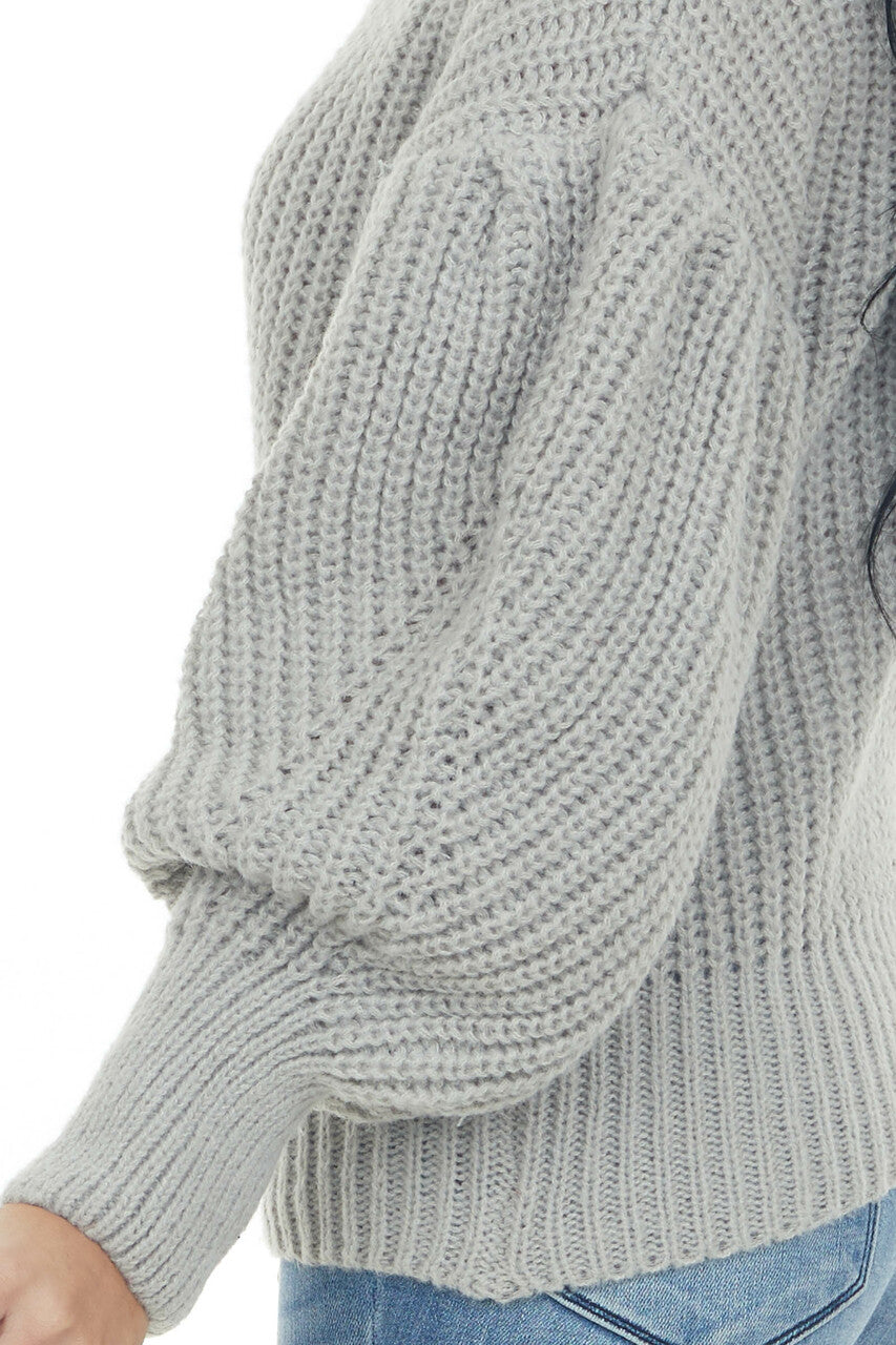 Pewter Grey Puff Sleeve Thick Knit Sweater