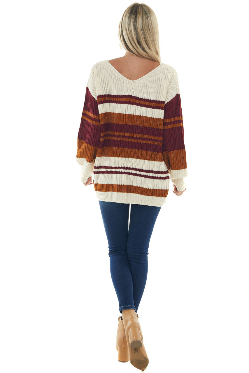 Cream Multi Striped Long Sleeve Knit Sweater