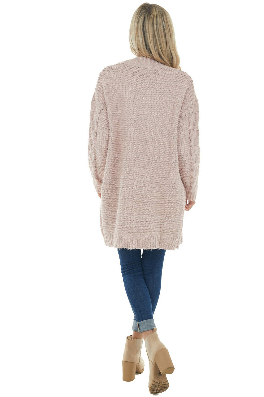 Tea Rose Soft Cable Knit Chenille Cardigan 