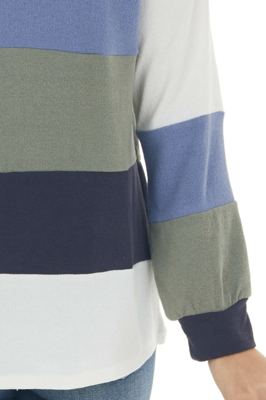 Dusty Blue Colorblock Long Sleeve Knit Top 