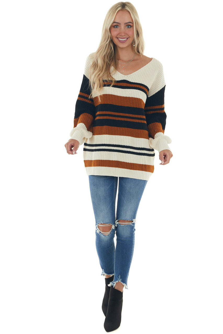 Black Multi Striped Long Sleeve Knit Sweater