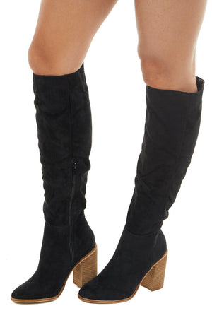 Black Faux Suede Tall Heeled Boots