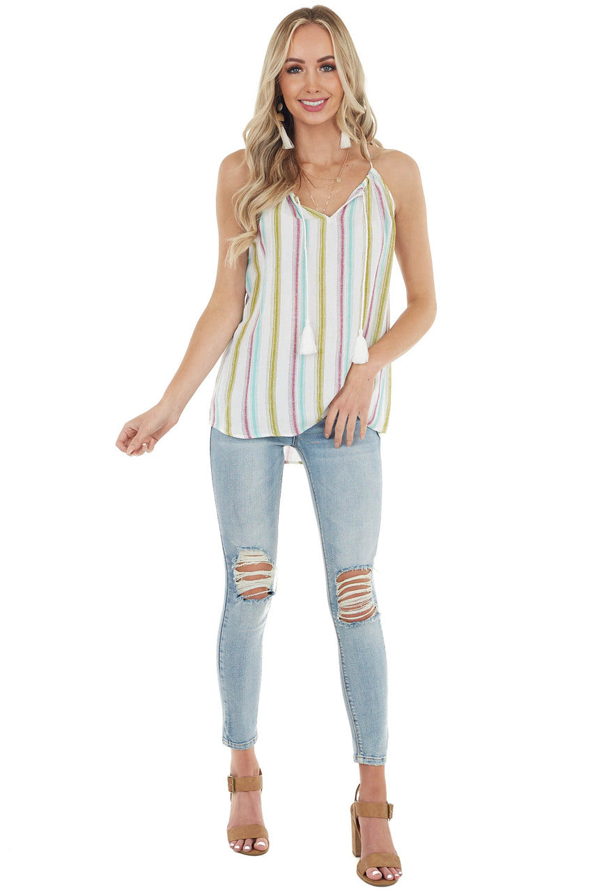 Dark Mauve Multicolor Striped Tank Top with Keyhole Detail 