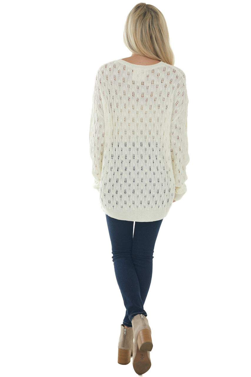 Cream Lightweight Pointelle Oversized Sweater