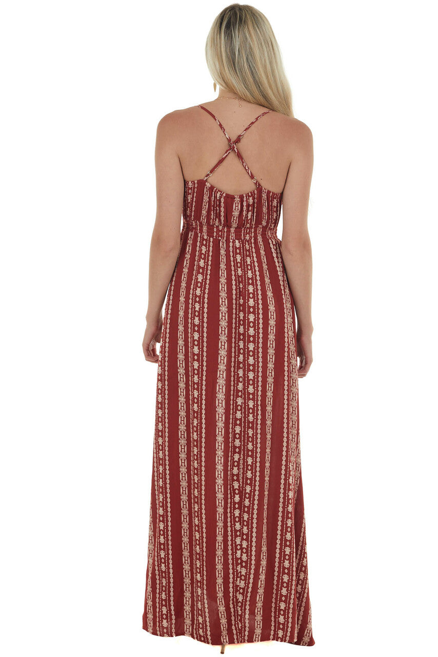 Light Rosewood Printed Sleeveless Maxi Dress