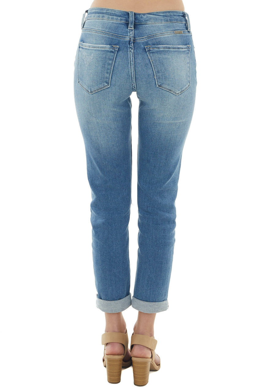 Medium Wash Five Button Front Distressed Jean