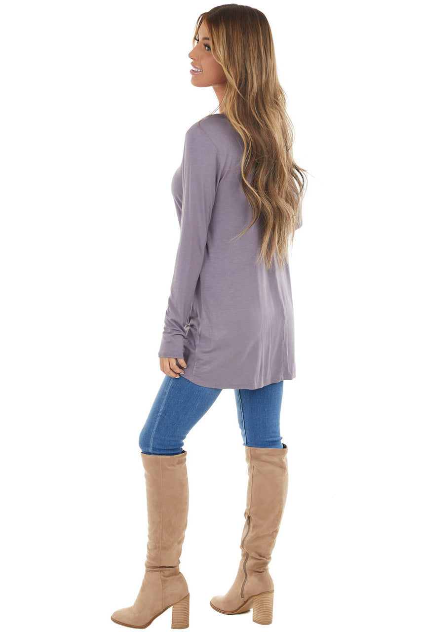 Lavender Knit Long Sleeve Top with Hem Twist Detail