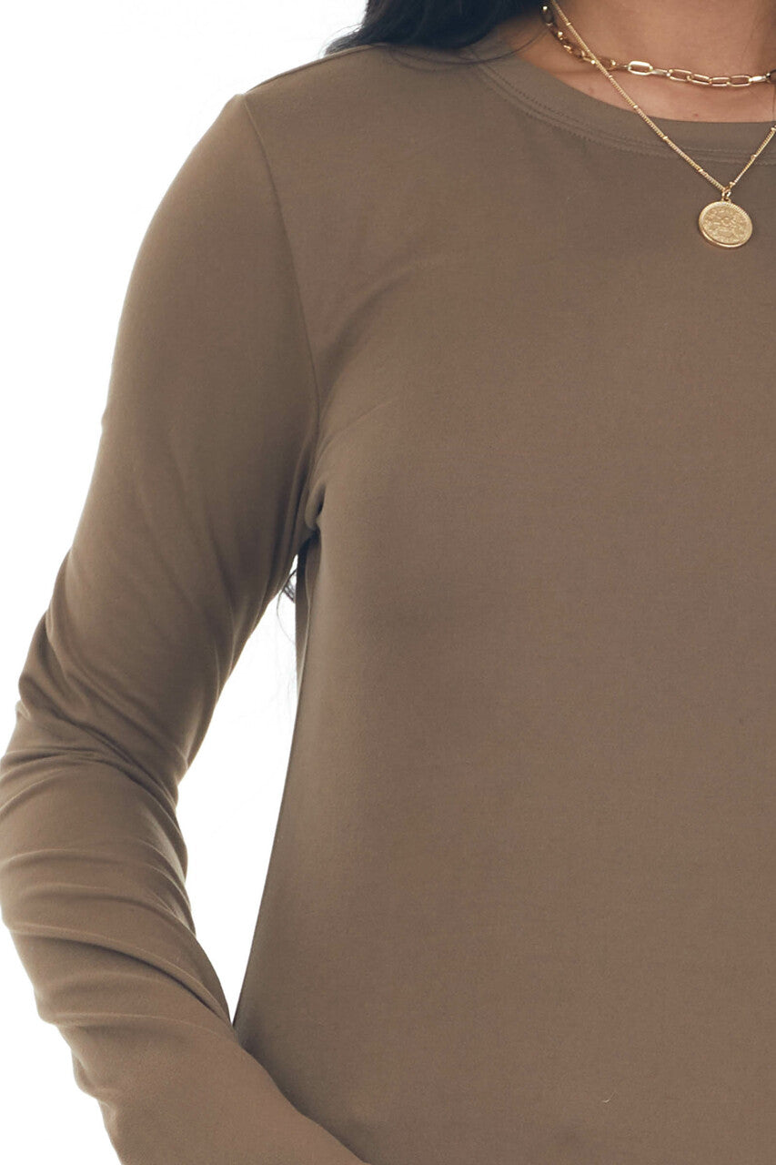 Coffee Solid Soft Knit Top with Long Sleeves