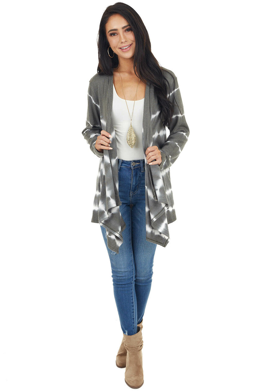 Pewter Green Tie Dye Long Sleeve Open Front Cardigan