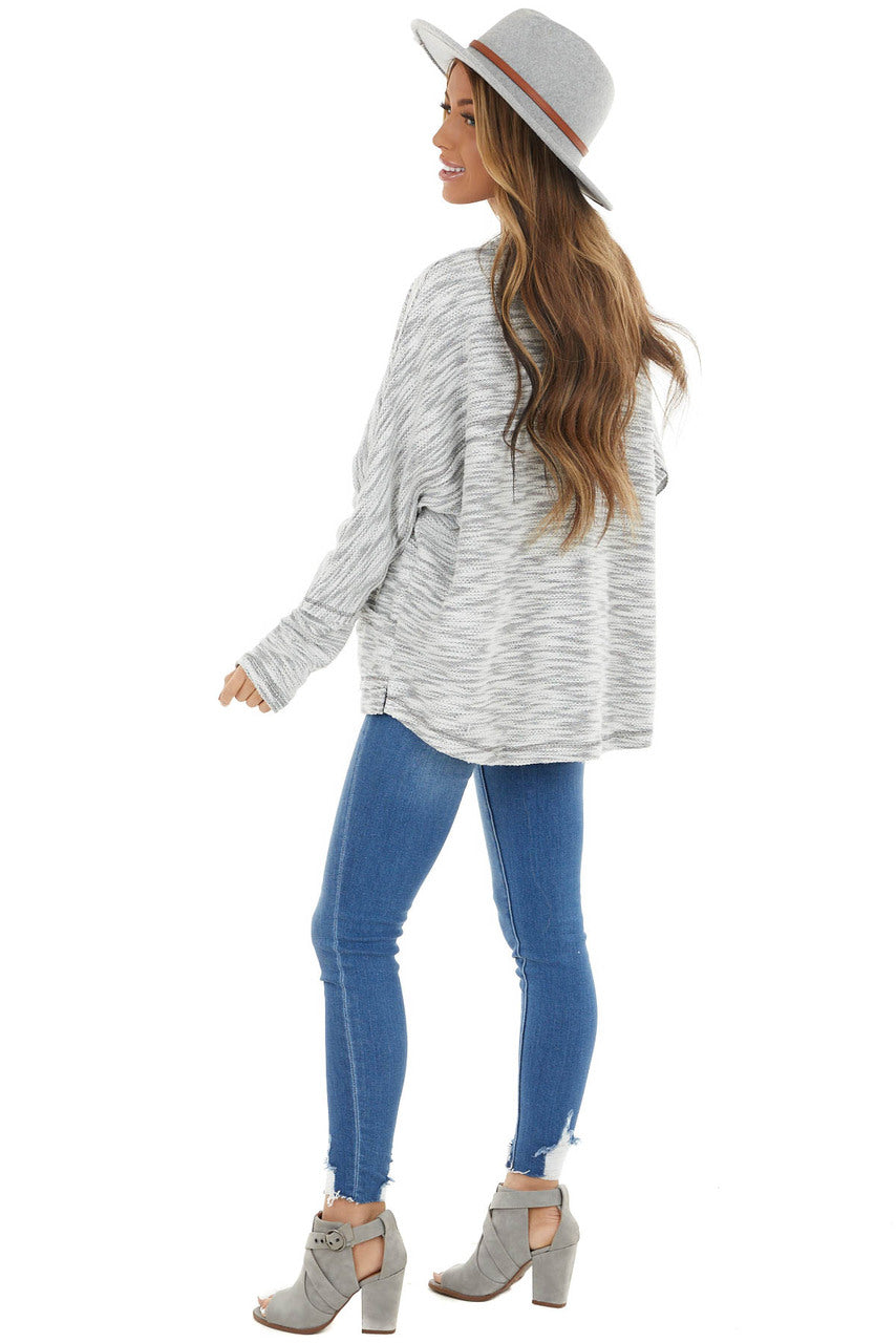 Ivory and Charcoal Front Open Cardigan with Pockets