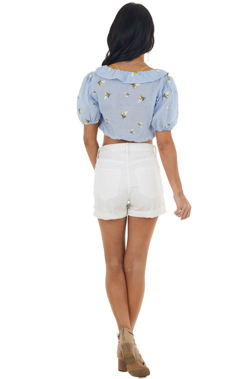 Slate Pinstripe Floral Embroidered Cropped Top