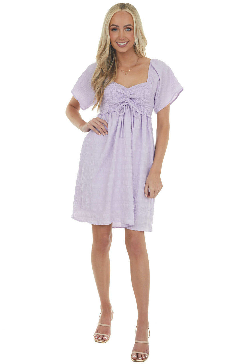 Lavender Smocked and Ruched Textured Dress