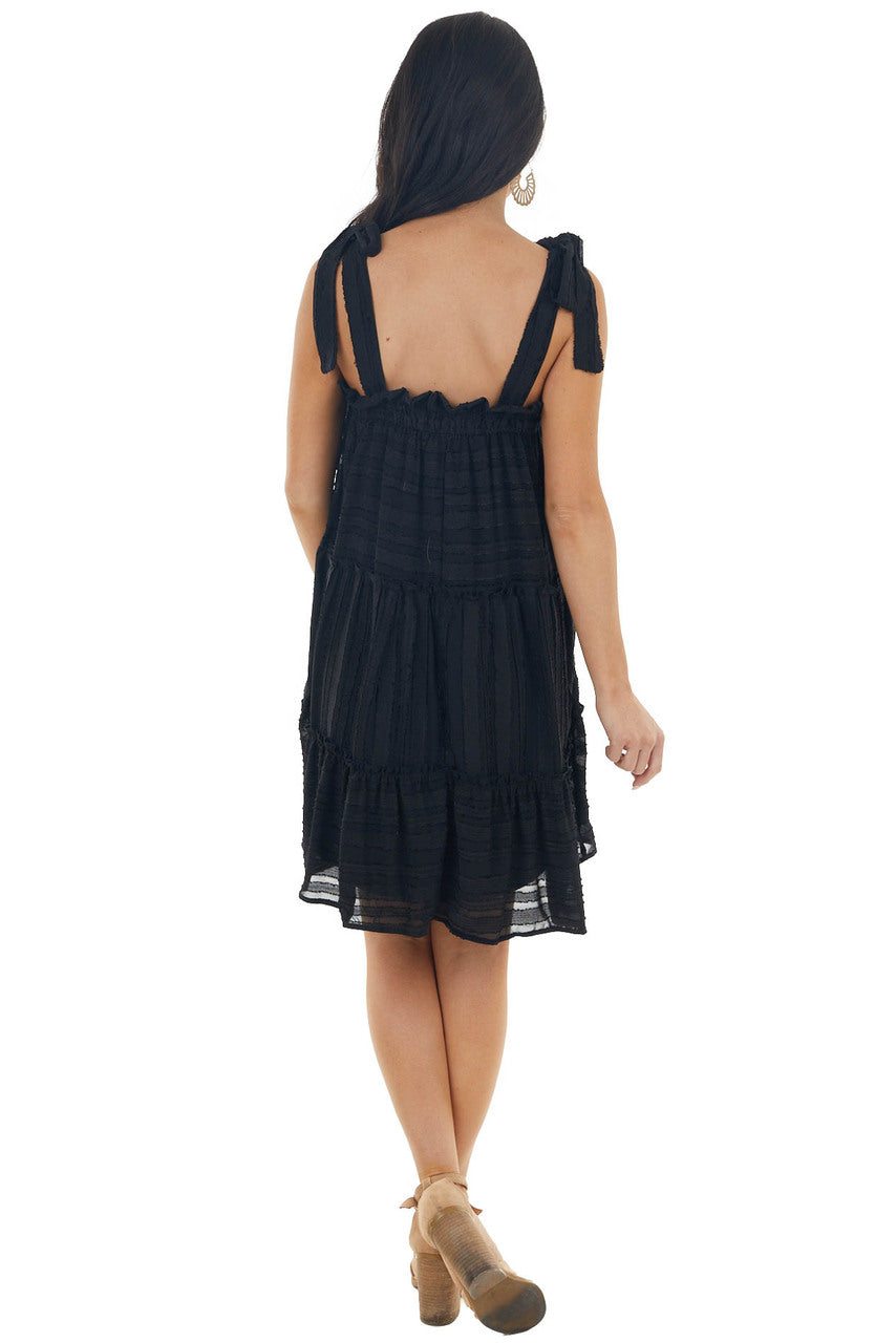 Black Striped Sleeveless Tiered Short Woven Dress