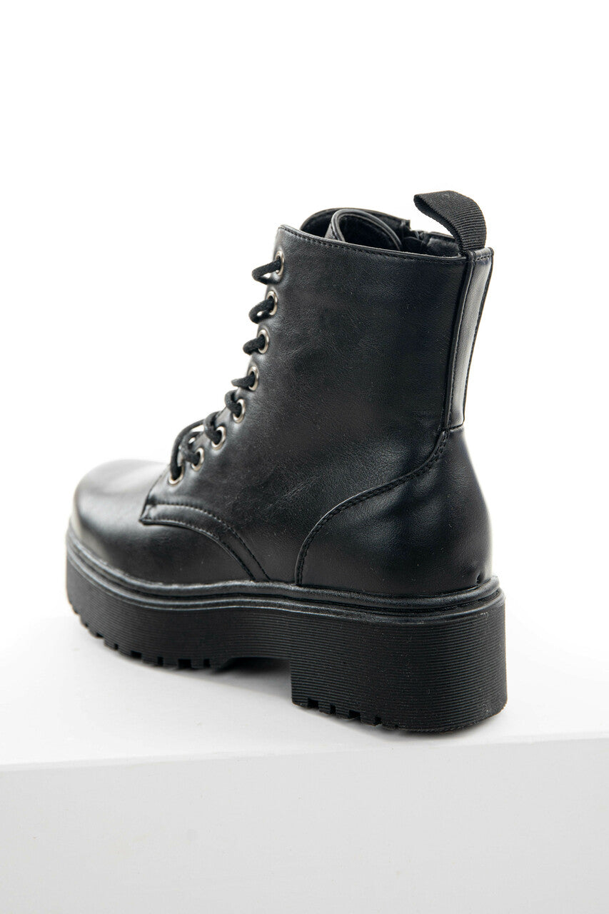 Black Faux Leather Lace Up Combat Booties