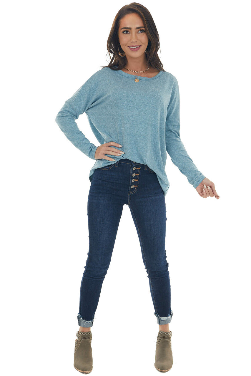 Heathered Blue Criss Cross Back Cut Out Top