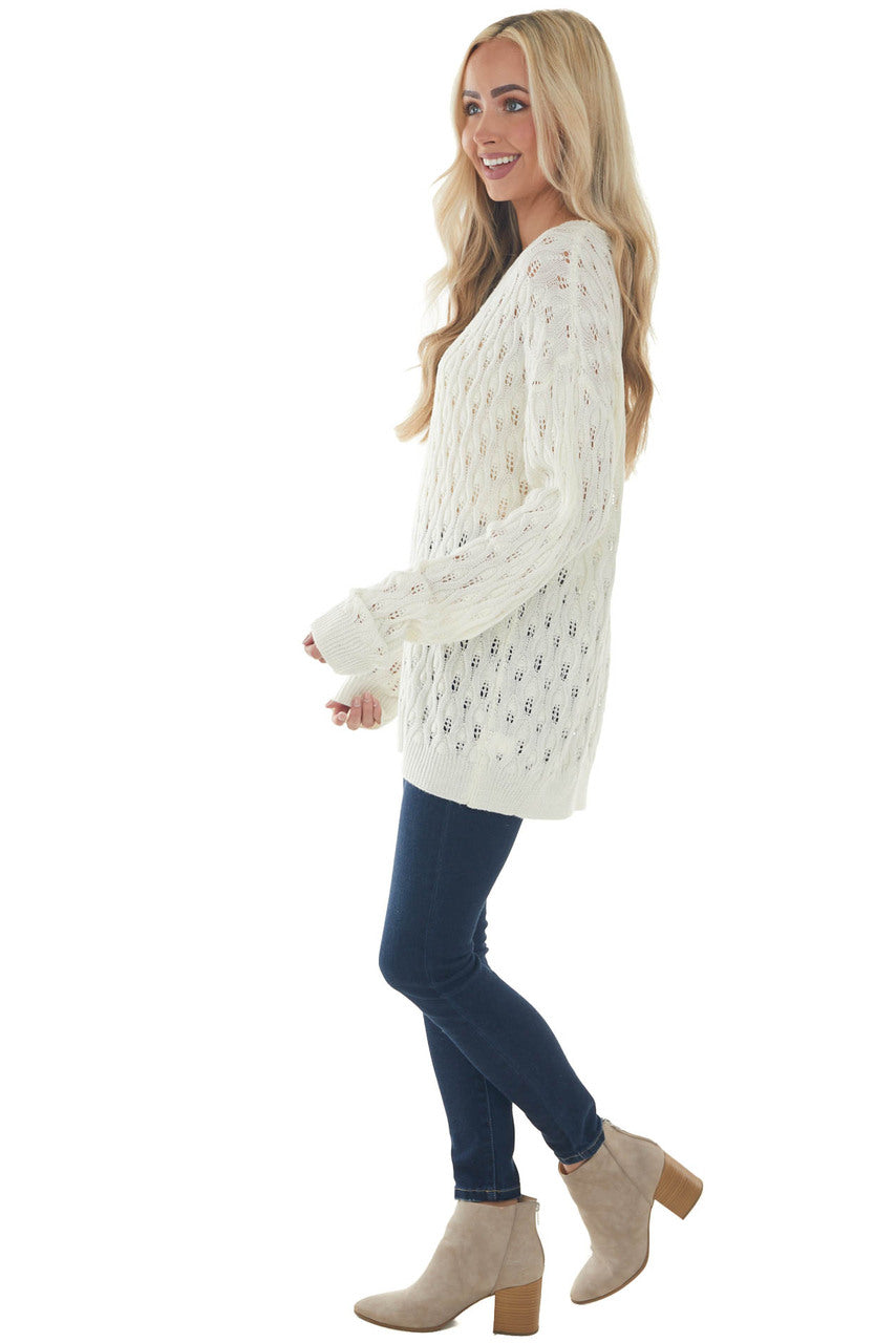 Cream Lightweight Pointelle Oversized Sweater