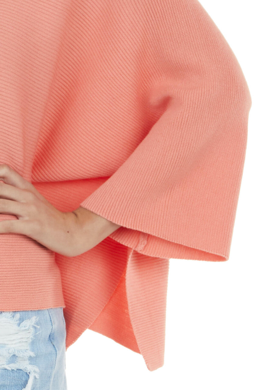 Coral Wide 3/4 Sleeve Stretchy Knit Top with Side Slits 