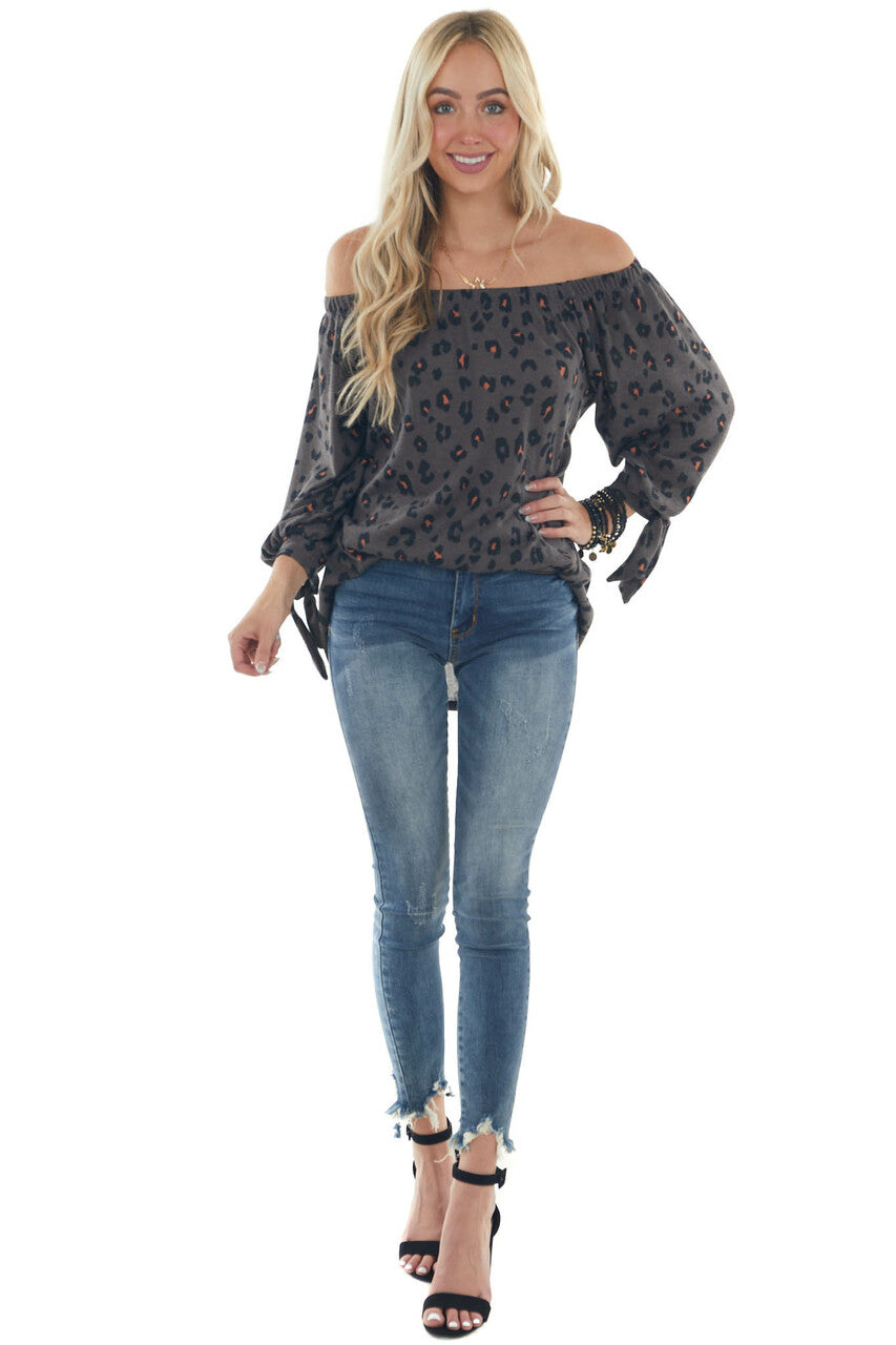Ash Leopard Print Off Shoulder Top with Ties