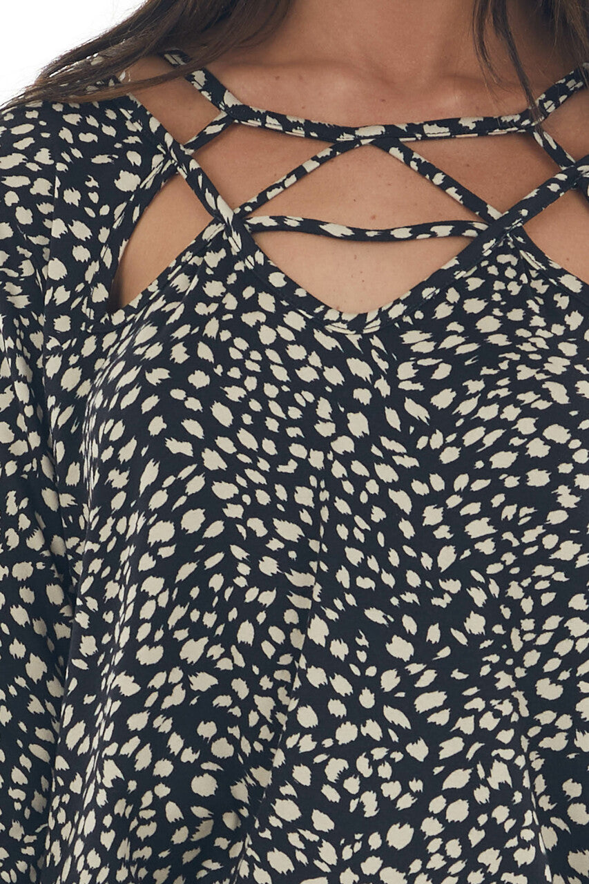 Black Animal Print Strappy Cut Out Knit Top 