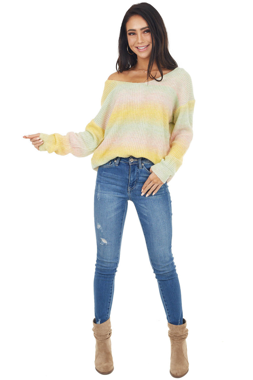 Yellow Multicolor Lightweight Sweater with Twist Back Detail