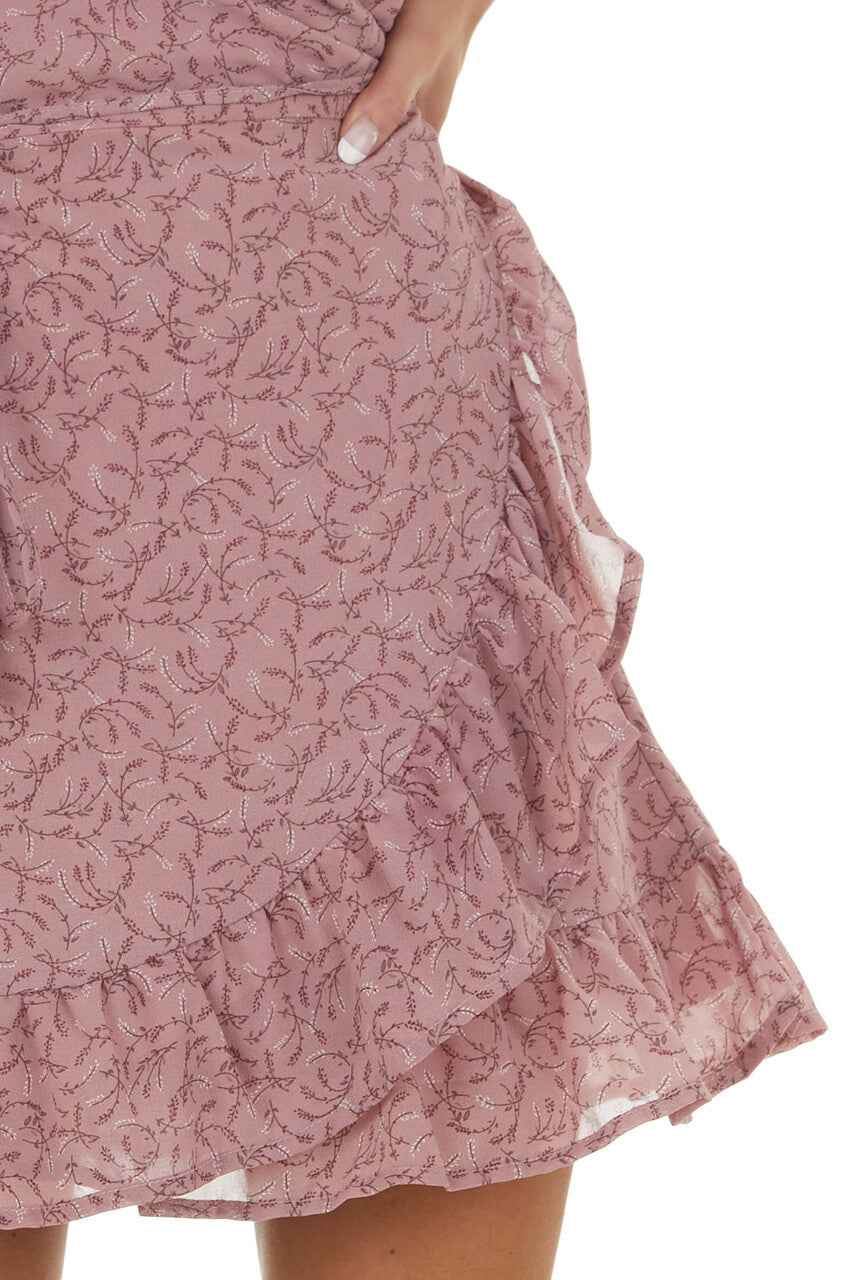 Antique Berry Ditsy Floral Surplice Wrap Dress 