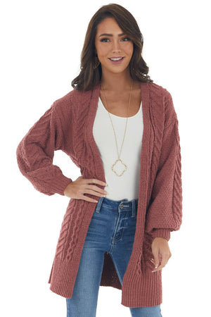 Marsala Chenille Thick Cable Knit Cardigan