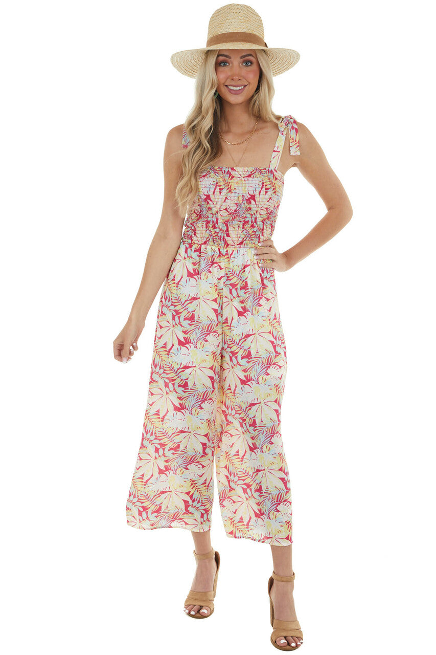 Raspberry Floral Sleeveless Woven Jumpsuit