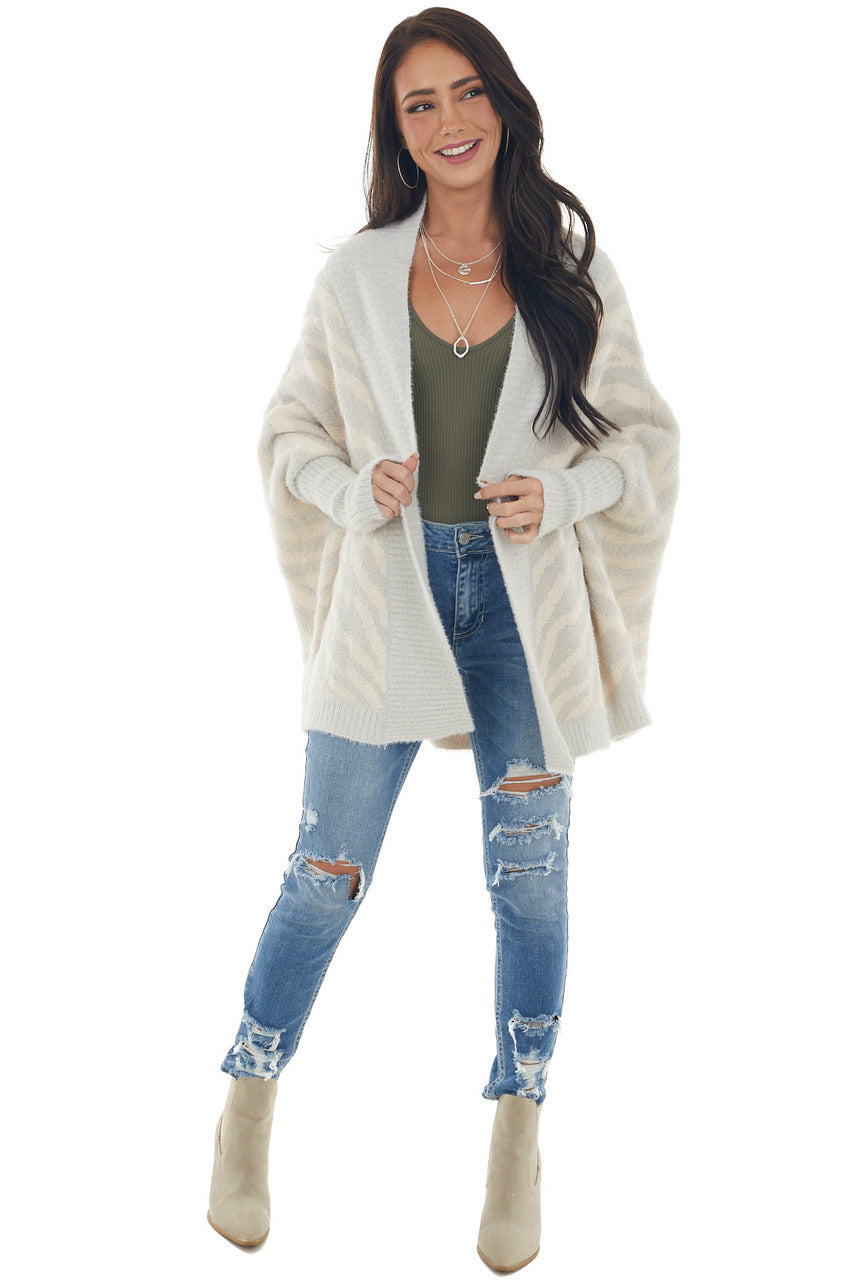 Dove Grey and Cream Zebra Print Cardigan
