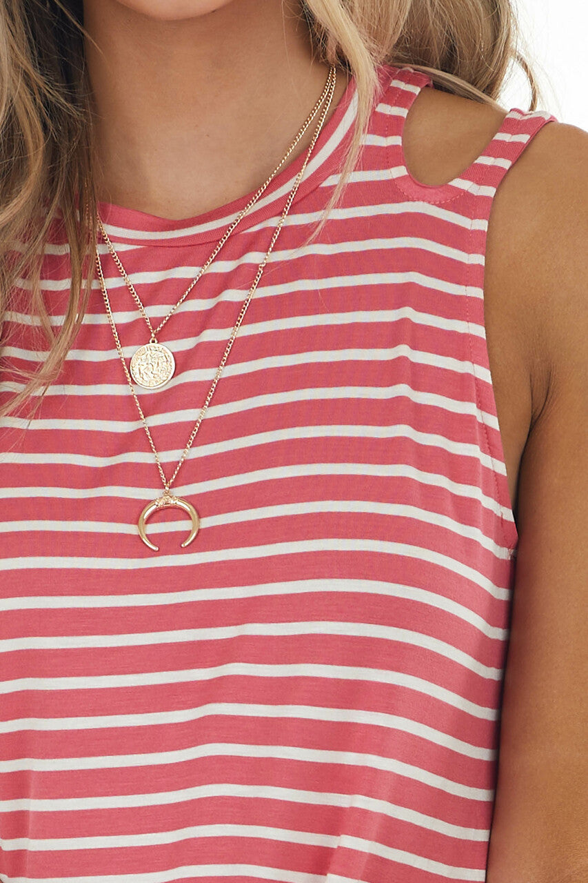 Watermelon Striped Knit Tank Top with Shoulder Cut Outs