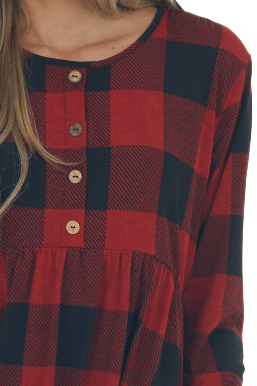 Cherry Buffalo Plaid Long Sleeve Tunic Top