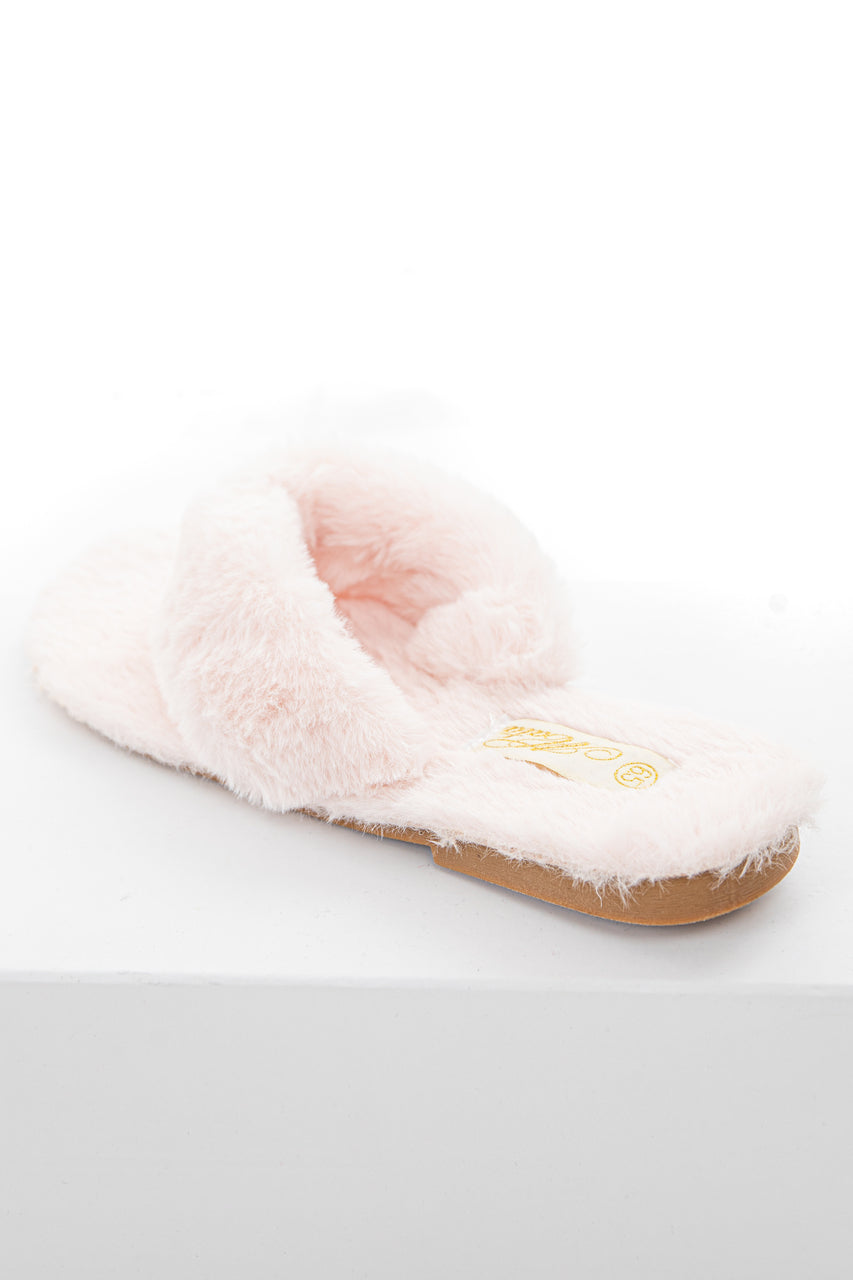 Pale Pink Super Soft Faux Fur Fuzzy Open Toe Slippers