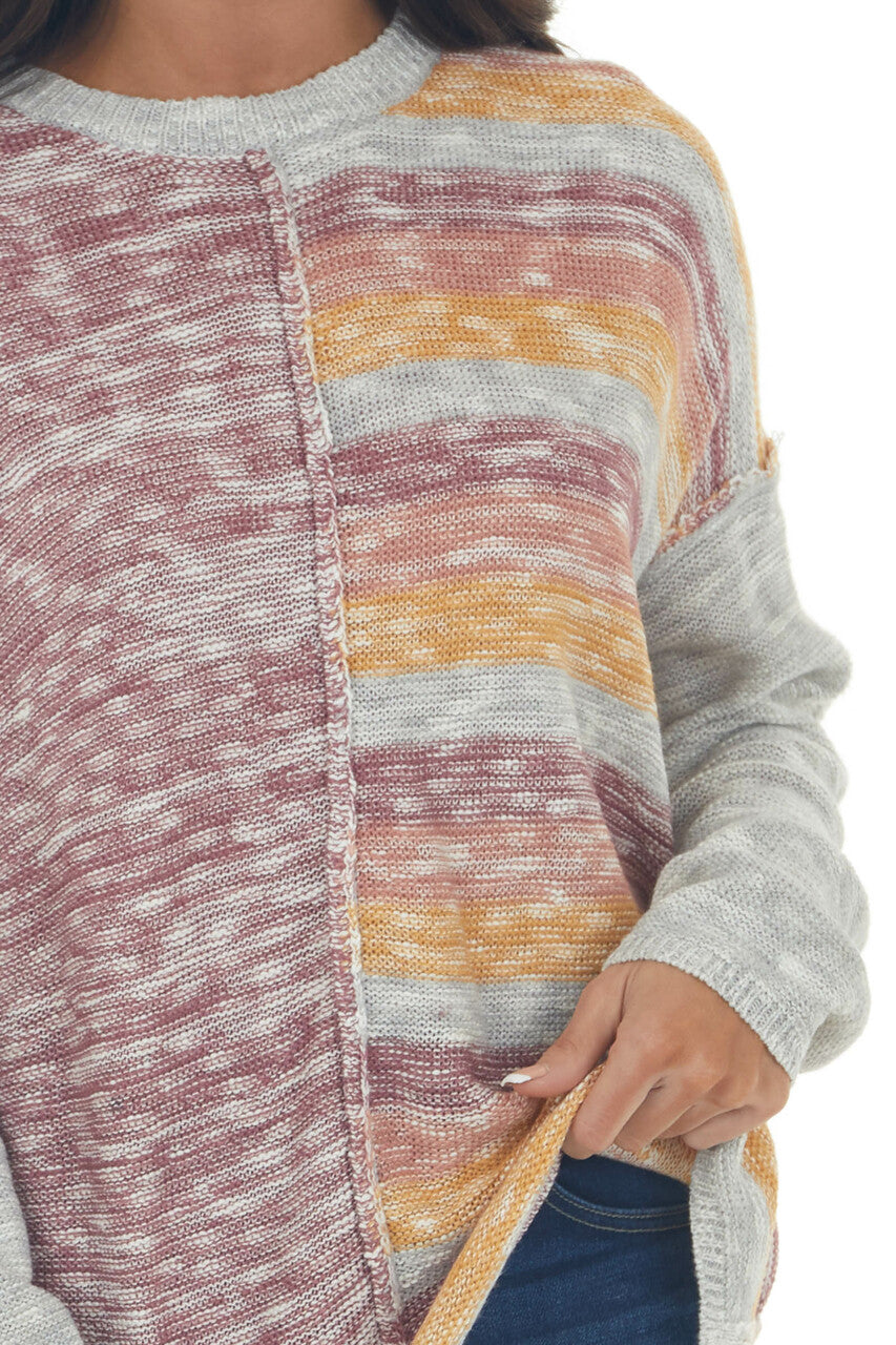 Heather Grey Colorful Top with Exposed Seams