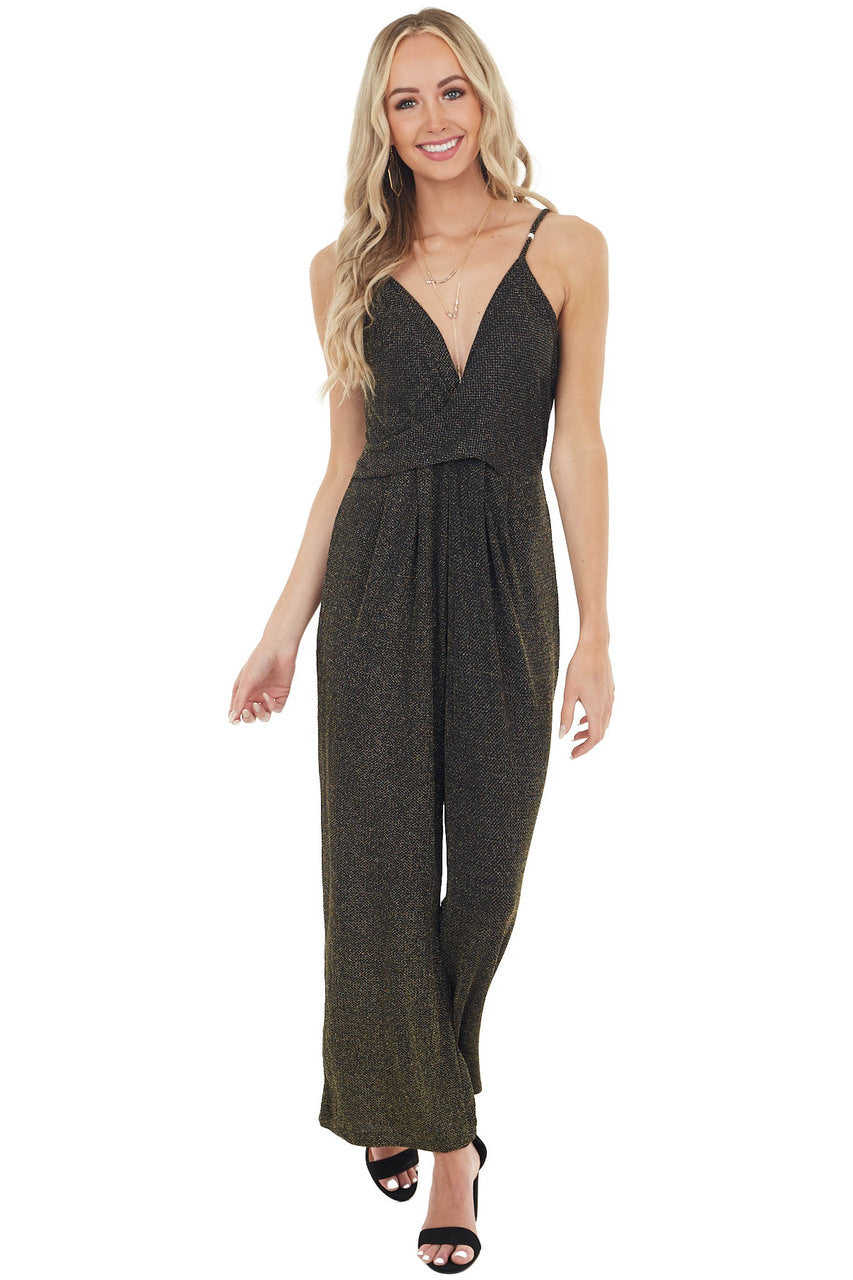 Black and Gold Shimmering Spaghetti Strap Jumpsuit