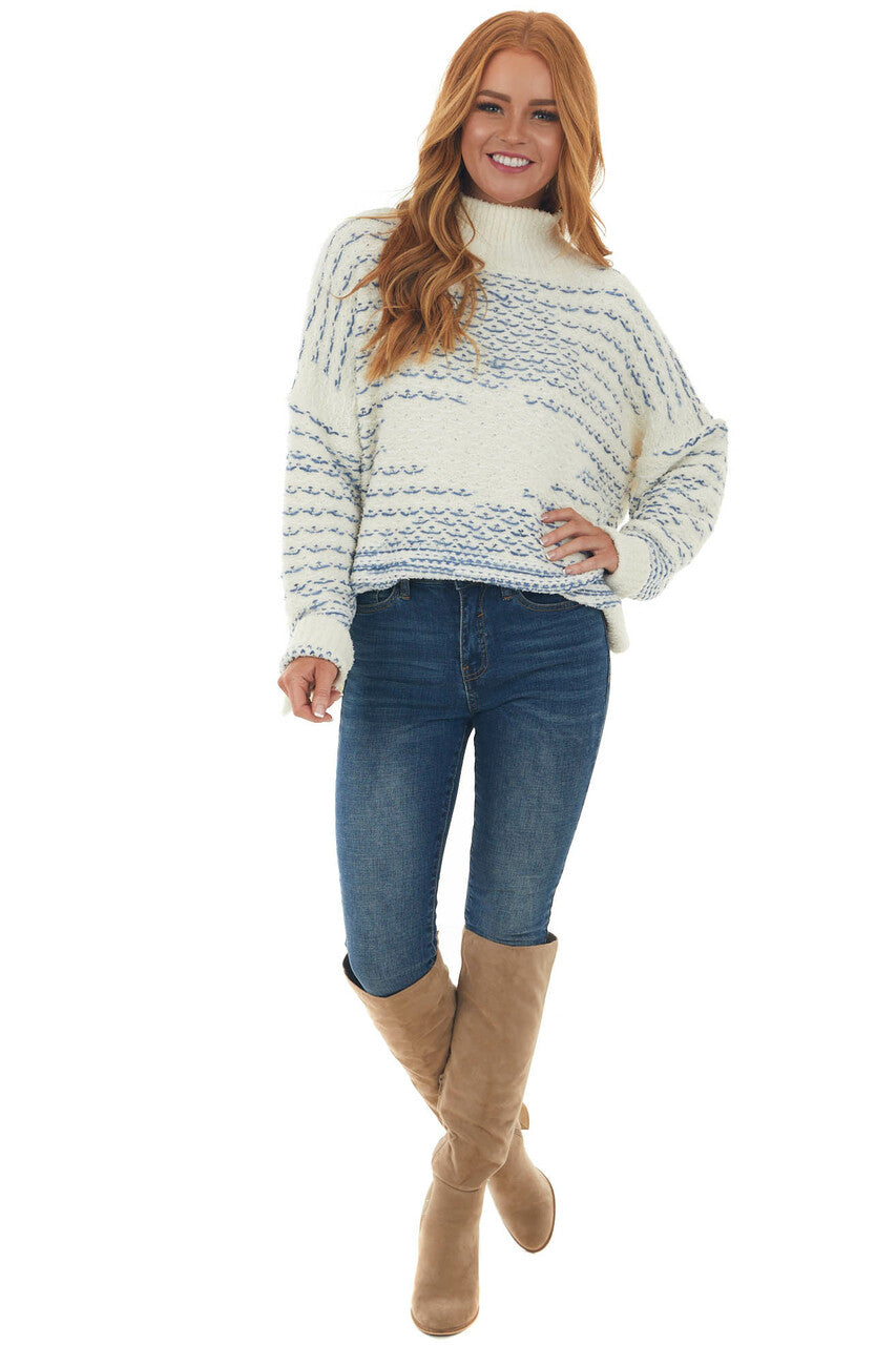 Ivory Printed Mock Neck Soft Knit Sweater Top