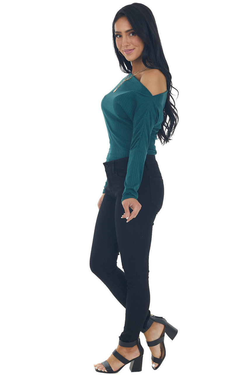 Pine Off Shoulder Long Sleeve Ribbed Bodysuit