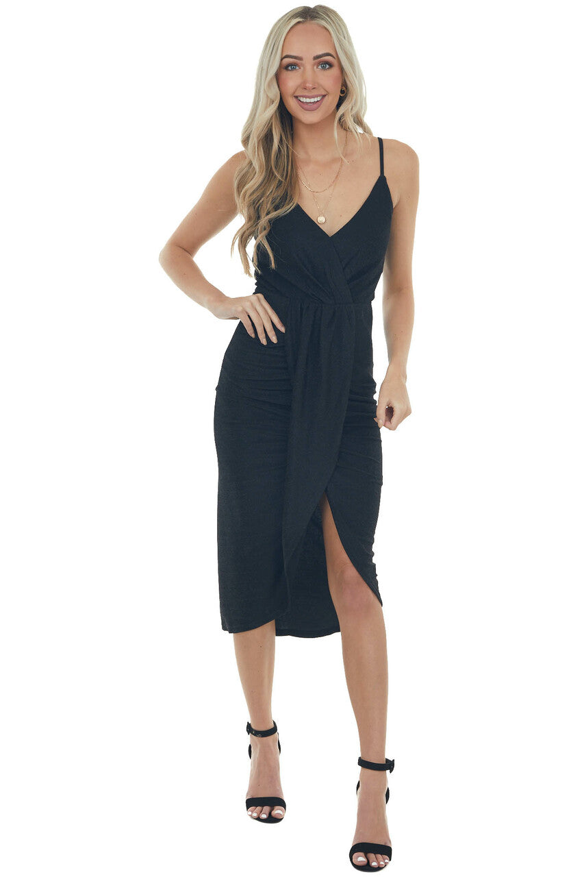 Black Shimmer Sleeveless Midi Dress